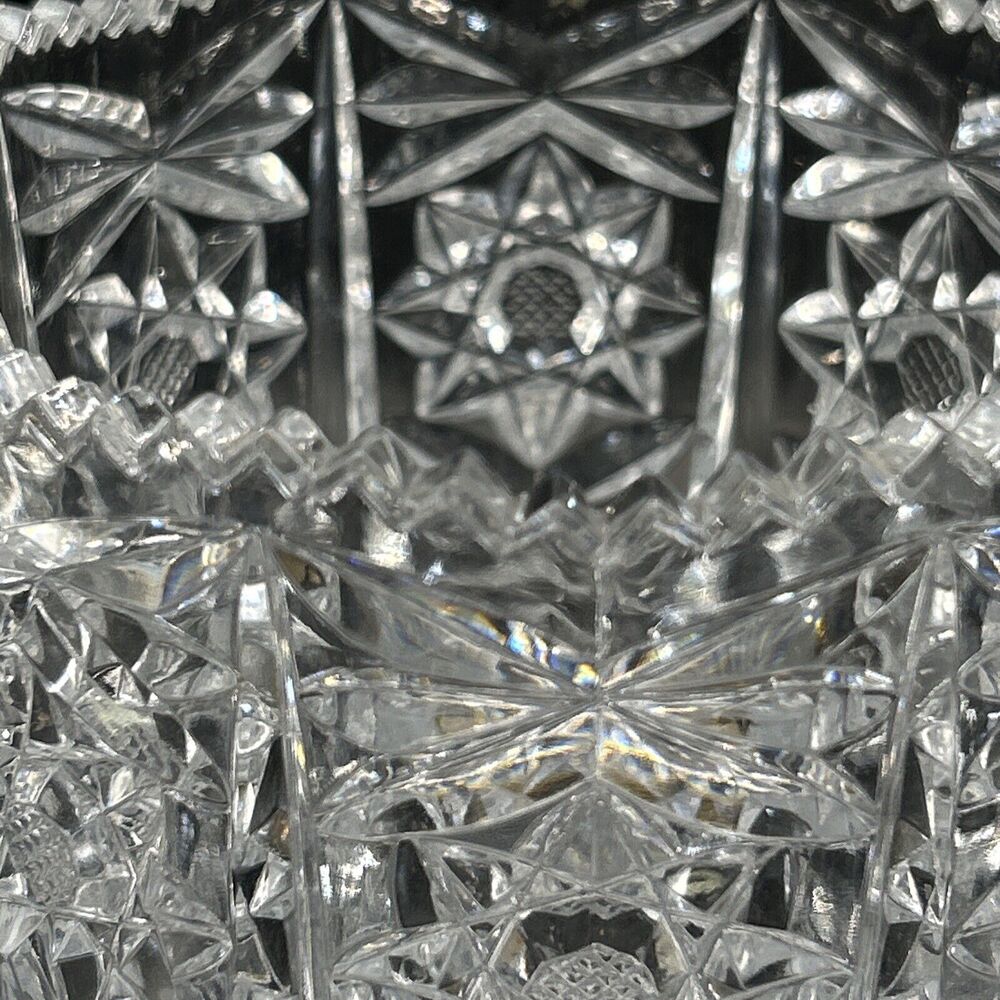 Ice Bucket Crystal Clear Glass w/Saw Tooth Edges & Knob Handles Vintage - Picture 5 of 9